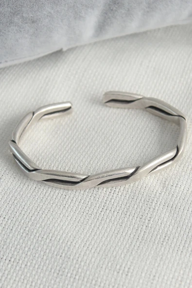 HEYF Otantik Gümüş Renk Motif İşleme Plaka Erkek Bileklik - Resim 2