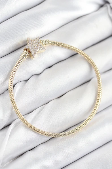 HEYF Pirinç Charm Zirkon Taşlı Yıldız Model Gold Renk Kadın Bileklik ürün görseli 1