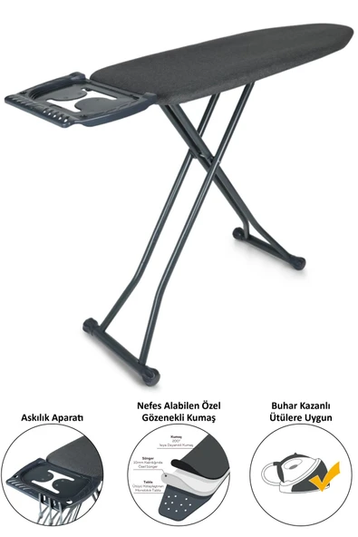 İronika Kalın Borulu Kurutmalık Perilla Silvia Özel Dokuma Kumaşlı Ütü Masası Antrasit - Resim 2