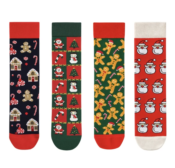 Goma Goma Socks Yılbaşı Temalı Noel Baba ve Kurabiye Desenli 4’lü Yılbaşı Çorap Seti ürün görseli