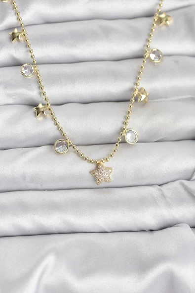 HEYF Pirinç Gold Renk Yıldız Model Kadın Kolye ürün görseli 1