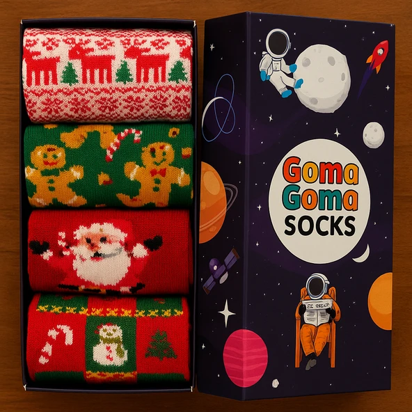Goma Goma Socks Noel ve Kış Figürleri Temalı Karışık 4’lü Yılbaşı Çorap Seti - Resim 2