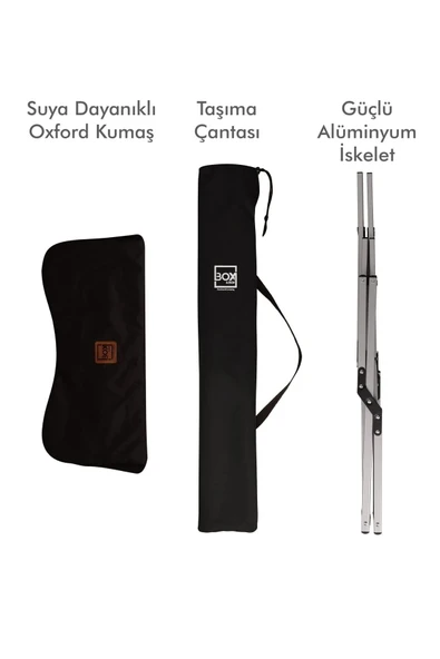 Box&Box Alüminyum Katlanabilir Kamp Sandalyesi, Piknik Sandalyesi, Taşıma Çantalı, Kumaş, Siyah - Resim 6