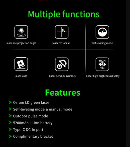 Unit LM585LD 30 Metre Osram Yeşil  Lazer Hizalama Cihazı - Resim 6