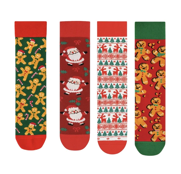 Goma Goma Socks Santa Claus ve Noel Desenli Renkli 4’lü Yılbaşı Çorap Seti ürün görseli