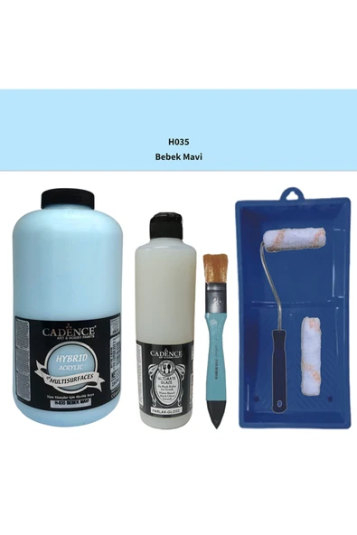 Mobilya Boyası-Cadence Multisurface H-035 Bebek Mavi 2Lt Ultimate Parlak Vernik 500Ml Saten Rulo Set ürün görseli 1