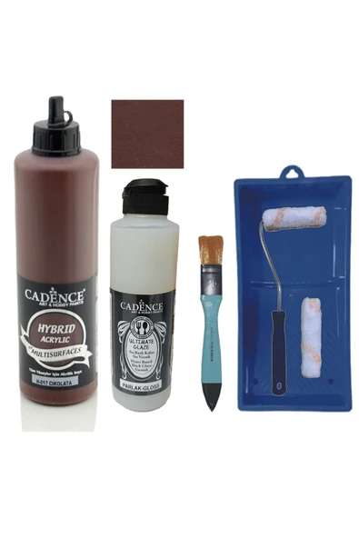 Mobilya Boyası-Cadence Multisurface H-017 Çikolata 500Ml Ultimate Vernik Parlak 250Ml Saten Rulo Set ürün görseli 1
