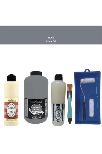 Banyo Mutfak Boyası-Cadence Multi H-090 Koyu Gri 2Lt Pya 500Ml Taş Vernik Parlak 500Ml Ruloset ürün görseli 1
