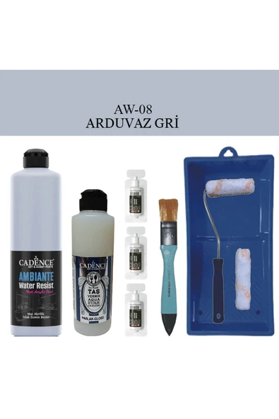 Fayans Tezgah B.-Ambiente Islak Zemin Aw-08 Ard.Gri 500Ml Katalizör 30Gr Taş Vernik 250 SatenRuloSet ürün görseli 1