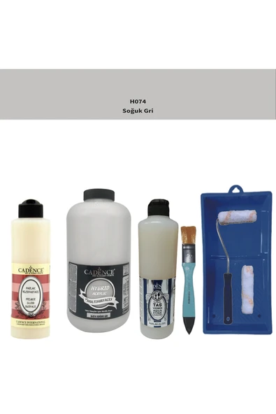Banyo Mutfak Boyası-Cadence Multi H-074 Soğuk Gri 2Lt Pya 500Ml Taş Vernik Parlak 500Ml Ruloset ürün görseli 1