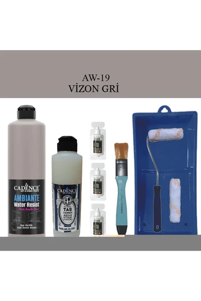 Fayans Tezgah B-Ambiente Islak Zemin Aw-19 VizonGri 500Ml Katalizör 30Gr Taş Vernik 250 SatenRuloSet ürün görseli 1