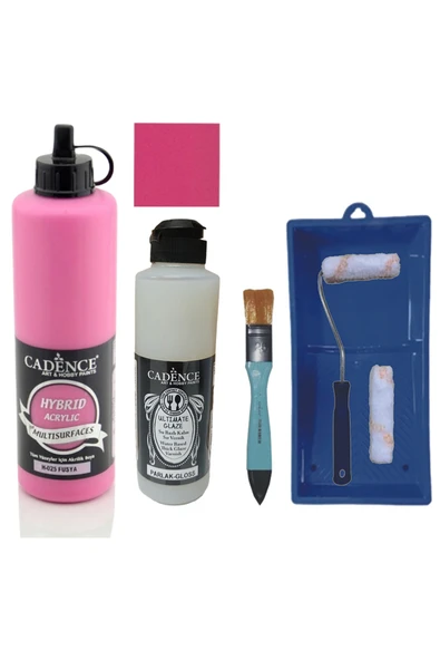Mobilya Boyası-Cadence Multisurface H-025 Fuşya 500Ml Ultimate Vernik Parlak 250Ml Saten Rulo Set ürün görseli 1