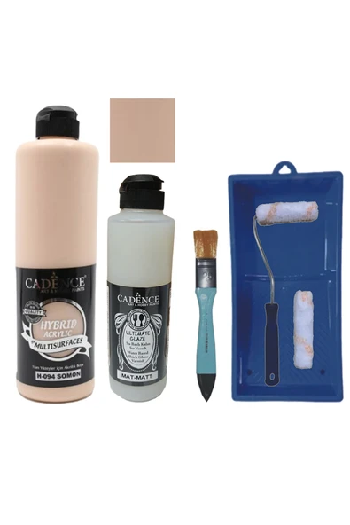 Mobilya Boyası-Cadence Multisurface H-094 Somon 500Ml Ultimate Vernik Mat 250Ml Saten Rulo Set ürün görseli 1