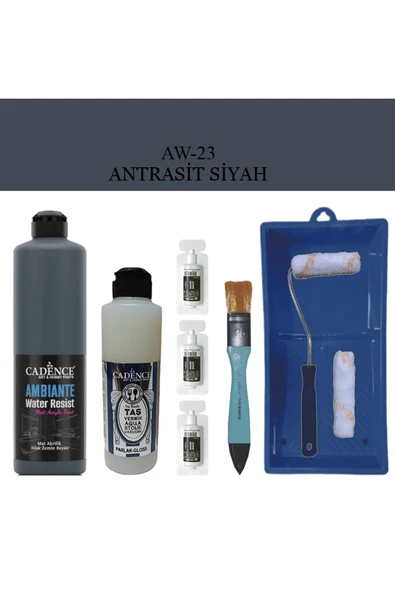 Fayans Tezgah B-Ambiente Islak Zemin Aw-23 Antrasit 500Ml Katalizör 30Gr Taş Vernik 250 SatenRuloSet ürün görseli 1