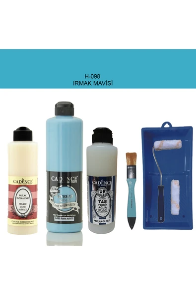 Banyo Mutfak Boyası-Cadence Multi H-098 Irmak Mavisi 500Ml Pya250Ml Taş Vernik 250Ml Saten Rulo ürün görseli 1