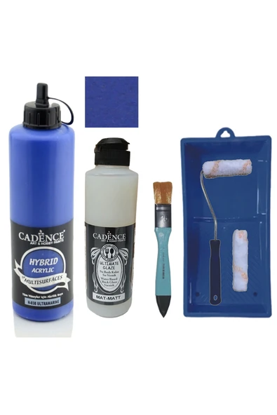 Mobilya Boyası-Cadence Multisurface H-038 Ultramarine 500Ml Ultimate Vernik Mat 250Ml Saten Rulo Set ürün görseli 1
