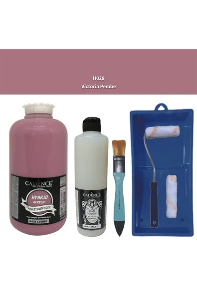 Mobilya Boyası-Cadence Multisurface H-028 V. Pembe 2000Ml Ultimate Vernik Mat 500Ml Saten Rulo Set ürün görseli 1