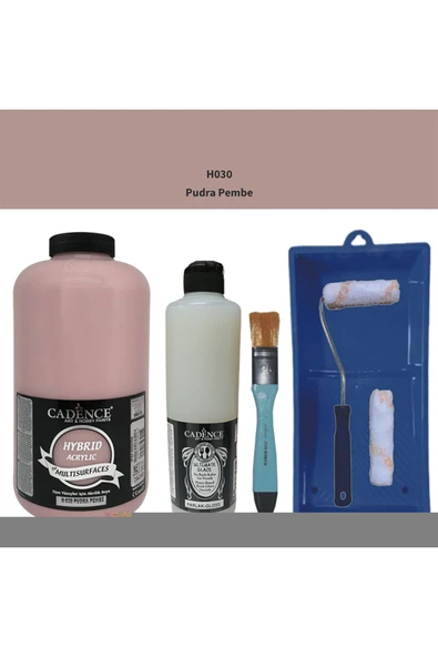 Mobilya Boyası-Cadence Multisurface H-030 Pudra Pembe 2Lt Ultimate Parlak Vernik 500Ml Saten RuloSet ürün görseli 1
