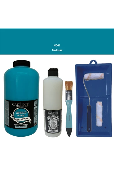 Mobilya Boyası-Cadence Multisurface H-041 Turkuaz 2000Ml Ultimate Vernik Mat 500Ml Saten Rulo Set ürün görseli 1