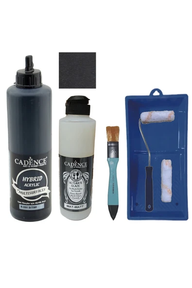 Mobilya Boyası-Cadence Multisurface H-060 Siyah 500Ml Ultimate Vernik Mat 250Ml Saten Rulo Set ürün görseli 1