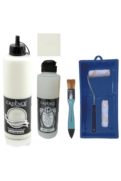 Mobilya Boyası-Cadence Multisurface H-002 Pak Beyaz 500Ml Ultimate Vernik Mat 250Ml Saten Rulo Set ürün görseli 1
