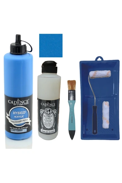 Mobilya Boyası-Cadence Multisurface H-037 R.Mavi 500Ml Ultimate Vernik Parlak 250Ml Saten Rulo Set ürün görseli 1