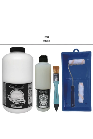 Mobilya boyası - Cadence Multisurface H-001 Beyaz 2 lt Ultimate Parlak Vernik 500ml Saten Rulo Set ürün görseli 1