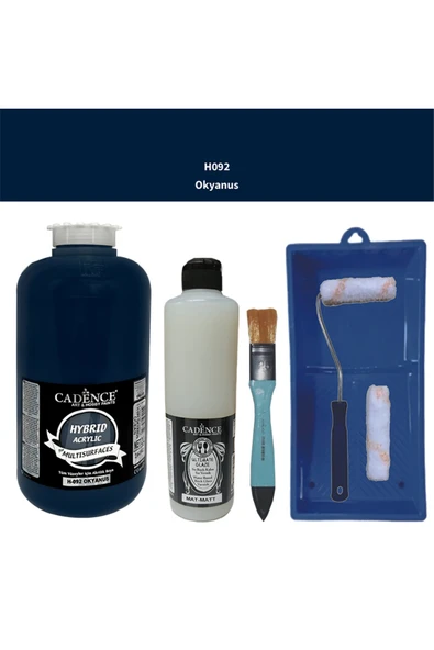Mobilya Boyası-Cadence Multisurface H-092 Okyanus 2000Ml Ultimate Vernik Mat 500Ml Saten Rulo Set ürün görseli 1