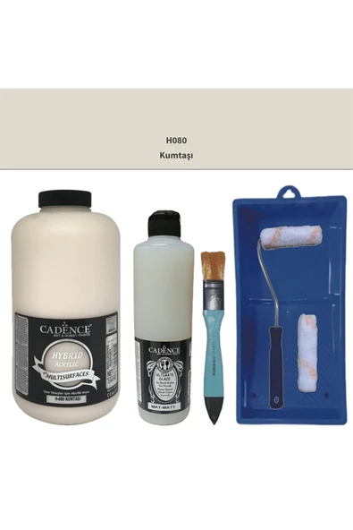 Mobilya Boyası-Cadence Multisurface H-080 Kumtaşı 2000Ml Ultimate Vernik Mat 500Ml Saten Rulo Set ürün görseli 1