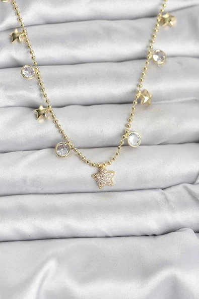 Pirinç Gold Renk Yıldız Model Kadın Kolye - TJ-BKO10640 ürün görseli