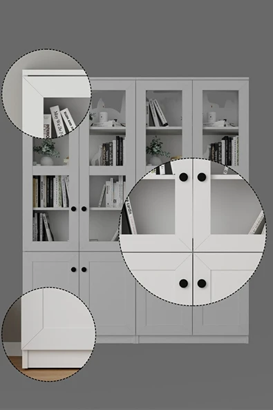 Lisa 8 Kapaklı Beyaz Vitrin Seti - Kitaplık ve Çok Amaçlı Dolap - Resim 5