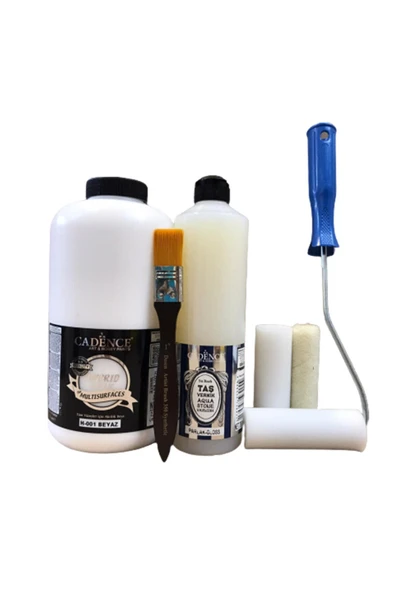 Cadence Mutfak Boyama Seti 2 Litre Beyaz Boya 500ml Taş Vernik Ipek Fırça 2,5cm ürün görseli 1