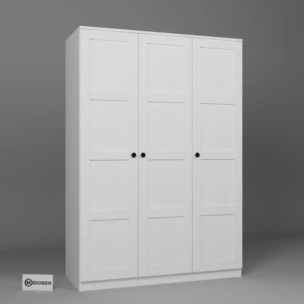 Lucas 3 Kapaklı, 6 Raf Bölmeli, Askılıklı Geniş Elbise Dolabı, Gardırop – Beyaz - Resim 6