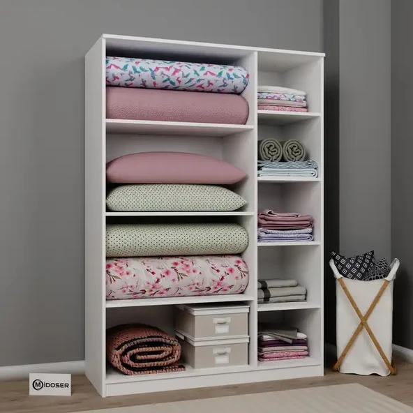 Lucas 3 Kapılı Yüklük, Yorgan, Yastık Dolabı - Mat Beyaz - 4