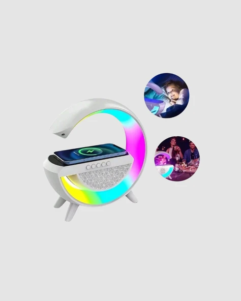 Bluetooth 5.0 Hoparlör – Kablosuz Şarj, RGB Gece Lambası ve FM Radyo - Resim 3