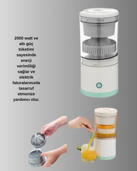 Taşınabilir Katı Meyve Sıkacağı – 45W Güçlü Motor, Çift Kesici Bıçak, USB Şarjlı ve Kompakt Tasarım - Resim 5