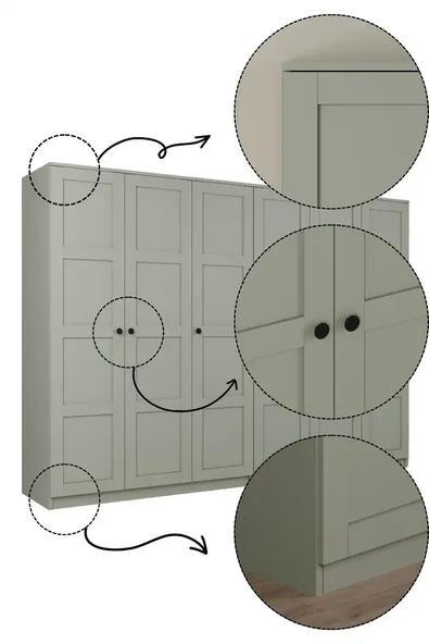 Lucas 6 Kapaklı,15 Raf Bölmeli Yüklük & Askılıklı Geniş Elbise Dolabı-Gardırop Yeşil 190x270 cm - Resim 7