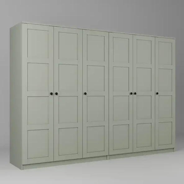 Lucas 6 Kapaklı,15 Raf Bölmeli Yüklük & Askılıklı Geniş Elbise Dolabı-Gardırop Yeşil 190x270 cm - Resim 6
