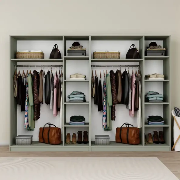 Lucas 6 Kapaklı, 12 Raf Bölmeli, Askılıklı Geniş Elbise Dolabı, Gardırop, Yeşil 190*270 - Resim 3