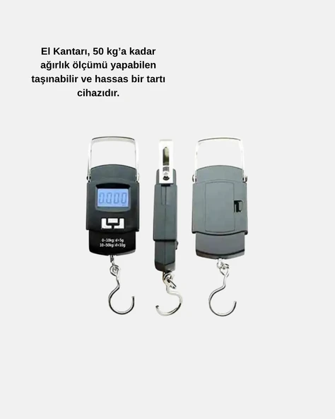 Dijital El Kantarı – 50 Kg Taşıma Kapasiteli, Taşınabilir Hassas Tartı - Resim 2