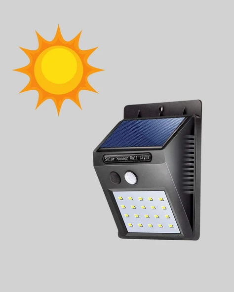 Güneş Enerjili 20 LED Hareket Sensörlü Lamba – IP65 Su Geçirmez Dış Mekan Aydınlatma - Resim 5