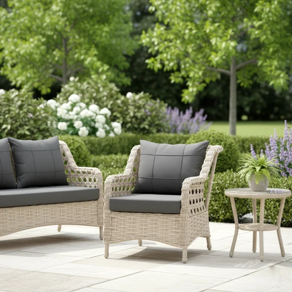 Ayaz 7 Kişilik Rattan Bahçe Oturma Grubu – 3+1+1 Koltuk, Cam Masa Ve 2 Puf Hediyeli - Resim 2