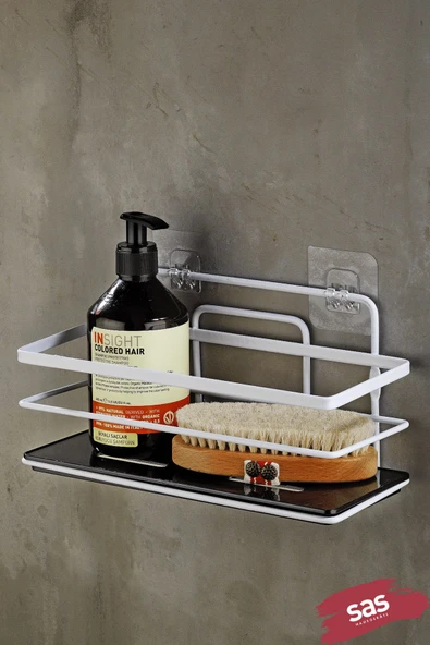 Yapışkanlı Ayarlanabilir Tekli Banyo Duş Rafı – Paslanmaz Kristal Şampuanlık (Yapıştır/Vidala) Beyaz-Siyah - LŞ-01 - BS ürün görseli
