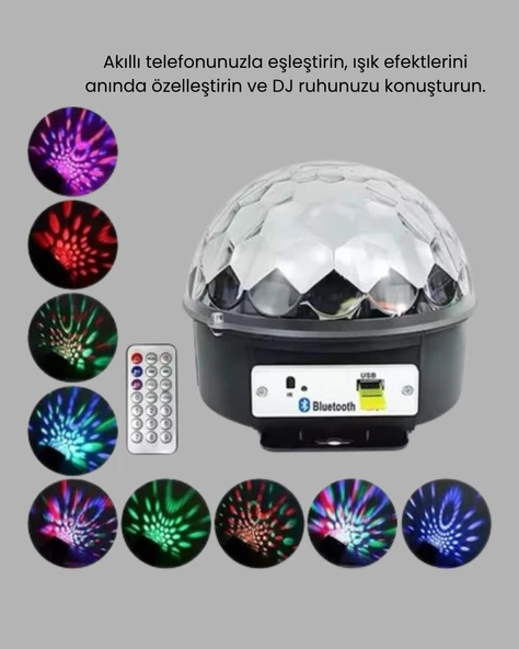RGB LED Disko Topu Projektör – Ev Partileri, Doğum Günleri ve Eğlence İçin Işık Şovu - Resim 4