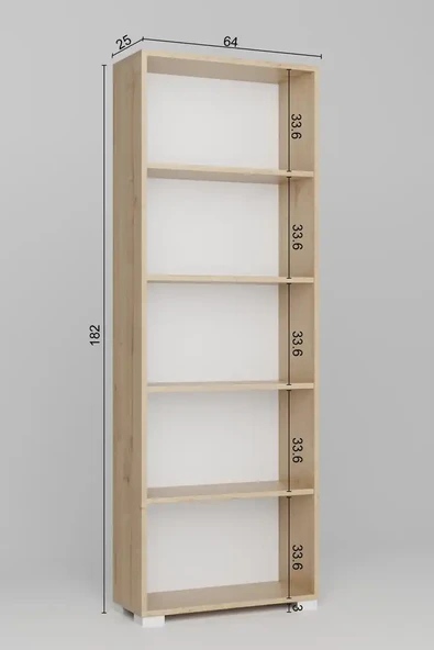 Lucas Serisi Safir Meşe 5 Raflı Kitaplık - 5