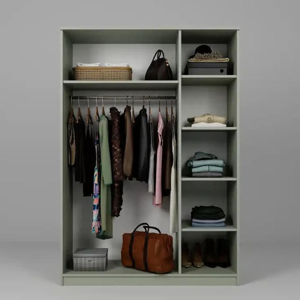 Lucas 3 Kapaklı, 6 Raf Bölmeli, Askılıklı Geniş Elbise Dolabı, Gardırop – Yeşil - 7