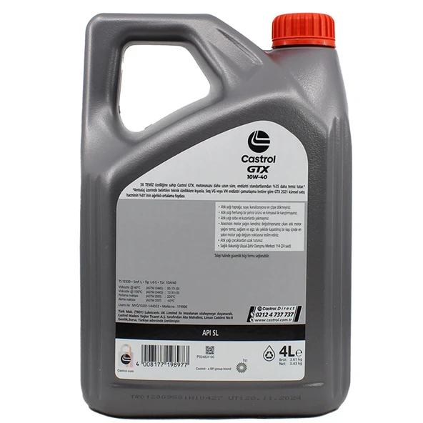 Castrol GTX 10W40 Sentetik Motor Yağı 4 X 4 Litre (1 Koli) - Resim 2