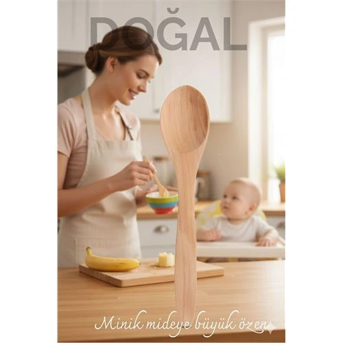 Doğal Gürgen Bebek Mama ve Hazırlık Kaşığı – 13 cm, Mini Boy, Şık ve Pratik ürün görseli