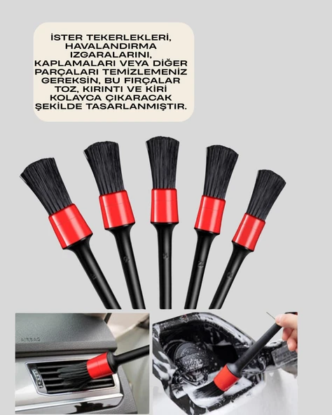 5'li Araba Temizlik Fırçaları-Farklı Boyutlu Fırçalarla Derinlemesine Temizlik - Resim 2