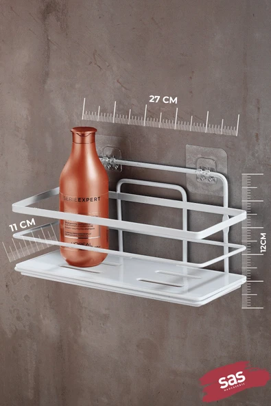 Yapışkanlı Ayarlanabilir Tekli Banyo Duş Rafı – Paslanmaz Kristal Şampuanlık (Yapıştır/Vidala) Beyaz - LŞ-01 - BB - Resim 3